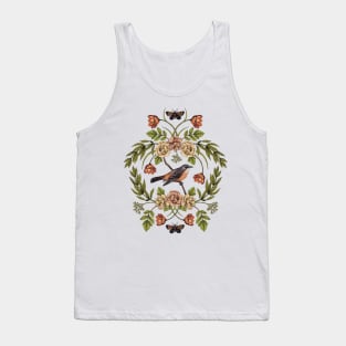 In The Garden - Nature Pattern w/ Birds, Flowers & Moths Tank Top